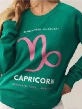 Anthro Capricorn Graphic Sweatshirt in Green & Pink Size Medium